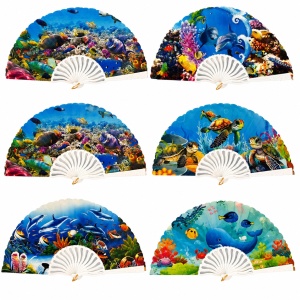 Set 24 evantaie pliabile, 24cm, cu model marin colorat - Img 2