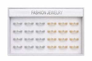 Set 24 inele dama elegante cu pietre fine, auriu si argintiu, reglabile ROXE