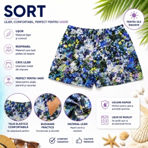 Set 5 Sorturi de Baie Bărbați cu Imprimeu Floral – Mărimi Diferite Incluse în Set, Material Ușor și Confortabil - Img 2