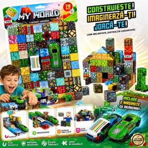 Set Cuburi Magnetice 3D, 78 Piese Magnetice pentru Construcții Creative, cu 2 Mașinuțe Incluse