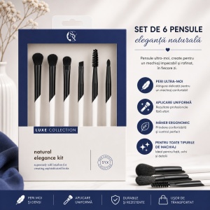 Set de 6 Pensule Profesionale pentru Machiaj Luxe Collection – Peri Ultra-Moi, Design Elegant Albastru Închis - Img 2