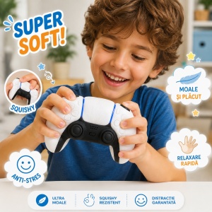 Squishy Controller Alb Antistres, 15 cm – Jucării Soft Slow Rising pentru Copii și Gameri - Img 1