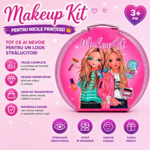 Trusă de Machiaj pentru Copii în Cutie Rotundă cu Sclipici, Set Cosmetic de Joacă, 3+ Ani - Img 2