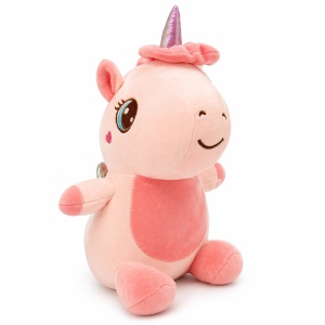 Unicorn de plus 30cm roz cu corn stralucitor si detalii decorative, jucarie moale copii - Img 2