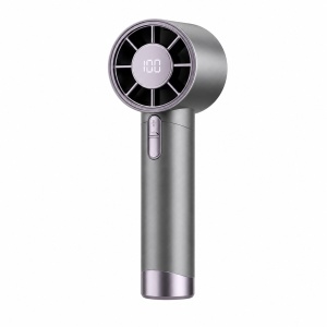 Ventilator portabil reincarcabil USB cu display LED si 100 viteze reglabile, gri mov