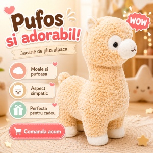 Alpaca de Plus 65x40 cm, Jucarie Mare, Pufoasa si Moale pentru Copii - Img 2