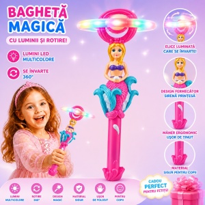 Baghetă magică cu lumini , Sirenă roz deschis, 38 cm - jucarie pentru copii - Img 2