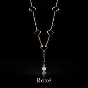 Colier Roxé auriu cu pandantive trifoi și cristal – material inoxidabil, 40 cm, reglabil - Img 2