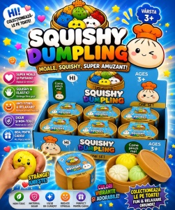Jucărie Squishy Mini Dumpling în Cutie Bambus – Antistres Moale, Surpriză Colorată pentru Copii - Img 3