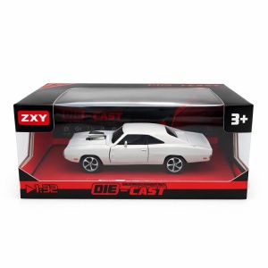 Masinuta muscle car aliaj metalic scara 1:32, alba cu capota sport, roti mari - Img 2