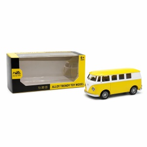 Masinuta tip van retro metalica galben cu alb, model clasic 15 cm - Img 2