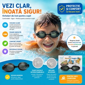 Ochelari de Înot pentru Copii Negru – Reglabili, Anti-aburire, Protecție UV, Confort Maxi - Img 2