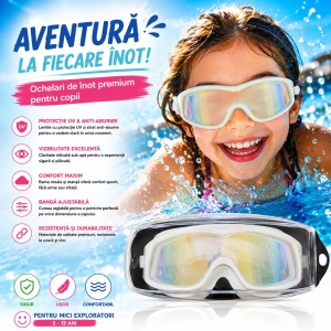 Ochelari de Înot Premium pentru Copii Albi – Anti-aburire, Protecție UV, Bandă Reglabilă - Img 2