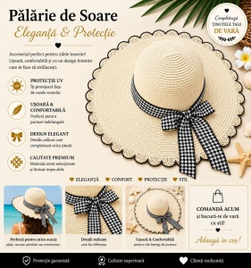 Palarie de Soare pentru Femei Crem cu Fundita Negru-Alb Eleganta – Model Chic de Vara - Img 2