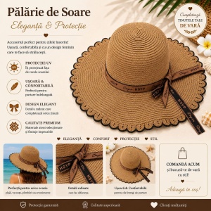 Palarie de Soare pentru Femei, Maro cu Fundita Eleganta, Boruri Ondulate, Stil Chic de Vara - Img 2
