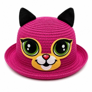 Palarie de Vara Fucsia pentru Copii, cu Design Pisicuta si Protectie UV