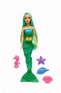 Papusa sirena verde cu accesorii marine, set jucarie copii 37 x 16 cm - Img 2