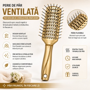Perie de Păr Ventilată , aurie – Descurcare Ușoară și Uscare Rapidă - Img 2