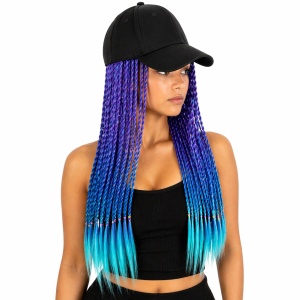 Peruca impletita mov cu ombre albastru 50 cm cu sapca neagra - Img 2