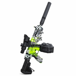 Pistol jucarie electric tip carabina M416, design camuflaj verde neon, cu accesorii - Img 2