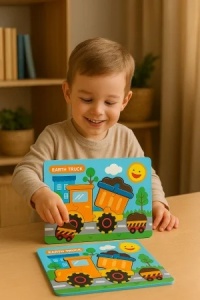Puzzle din Lemn Educativ pentru Copii – Modele Diverse Dinozauri si Vehicule, 22x17.5cm - Img 2