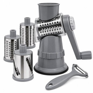 Razatoare manuala multifunctionala 4 in 1 pentru legume si fructe cu tamburi inox gri