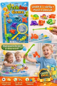 Set joc pescuit pentru copii cu undita, plasa si figurine marine, multicolor, 50x30 cm - Img 3