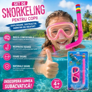 Set Snorkeling pentru Copii Roz – Mască și Tub Respirator pentru Înot și Scufundări - Img 2