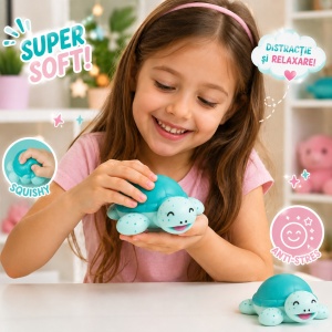 Squishy Țestoasă Albastră Antistres, 15 cm – Jucării Moi și Relaxante pentru Copii