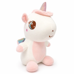 Unicorn de plus 30cm alb cu detalii roz si aripi colorate, jucarie moale copii - Img 2