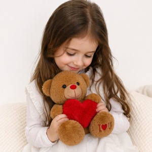 Ursulet de plus maro cu inimioara rosie 20 cm jucarie cadou dragut - Img 2
