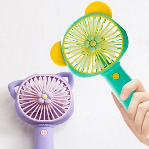 Ventilator portabil pentru copii, reincarcabil USB, 3 trepte viteza, design pisica, mov - Img 3