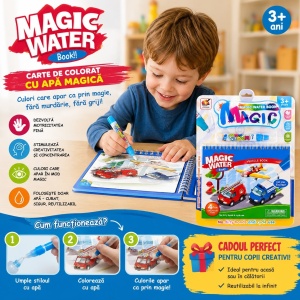 Carte de Colorat cu Apă Magică Reutilizabilă pentru Copii 3+ Ani – Vehicule, Magic Water Book - Img 2