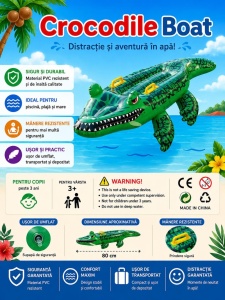 Colac gonflabil crocodil pentru copii 80 cm, cu manere, pentru piscina si plaja - Img 2
