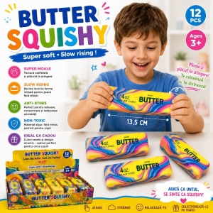 Jucărie Antistres Squishy Butter Marble 13 cm – Model Unt Colorat, Moale și Elastic - Img 4