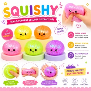 Jucărie Antistres Squishy Dumpling cu Bile din Gel și Sclipici 8.5 cm – Extra Moale - Img 4