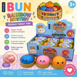 Jucărie Antistres Squishy Dumpling Rainbow Mystery, culori Neon 8 cm – Figurine Moi Surpriză, Model Aleatoriu, 3+ Ani - Img 2