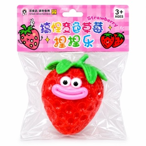Jucărie Squishy Căpșună cu Față Veselă 9 cm – Antistres, Moale și Elastică pentru Copii - Img 2