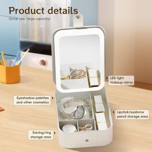 Oglinda cosmetica LED cu organizator bijuterii si cosmetice, 3 moduri lumina, reincarcabila, alb - Img 4