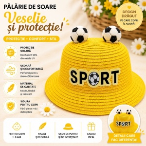 Palarie de Vara Galbena Sport pentru Copii, cu Design Minge Fotbal si Protectie UV - Img 2
