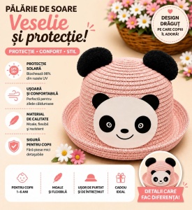 Palarie de Vara Roz cu Panda pentru Copii, Protectie UV si Design Adorabil - Img 2