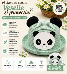 Palarie de Vara Verde Menta cu Panda pentru Copii, Protectie UV si Design Adorabil - Img 2