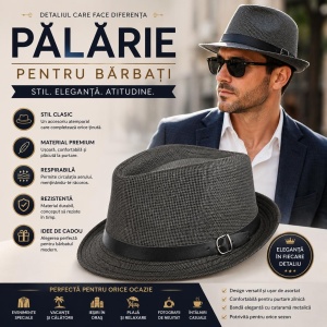 Pălărie Neagră pentru Bărbați cu Bandă Elegantă și Cataramă – Stil Clasic și Modern - Img 2
