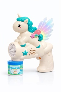 Pistol baloane sapun unicorn cu aripi luminoase LED, jucarie copii