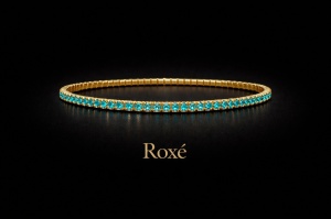Set 12 bratari ROXE aurii elastice cu pietre turcoaz stralucitoare elegante - Img 2