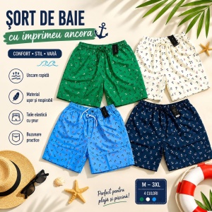 Set 12 Sorturi de Baie Bărbați cu Imprimeu Ancoră – Culori Asortate, Uscare Rapidă - Img 2