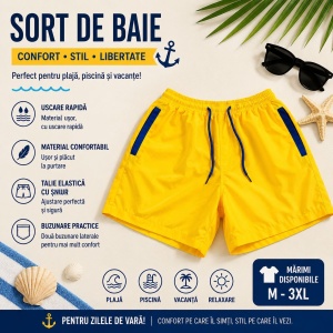 Set 12 Sorturi de Baie Bărbați Galbene – Uscare Rapidă, Talie Elastică, Mărimi Diferite în Set - Img 2