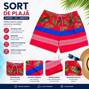 Set 5 Sorturi de Baie Bărbați Tropical Roșu – Mărimi Asortate Incluse, Uscare Rapidă - Img 2