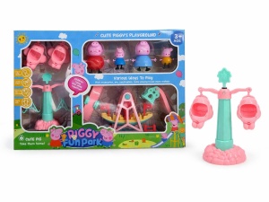 Set parc de distractii cu figurine purcelusi veseli si carusele, 42 cm