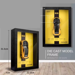 Tablou decorativ 3D cu macheta masina sport galben rama lemn - Img 3